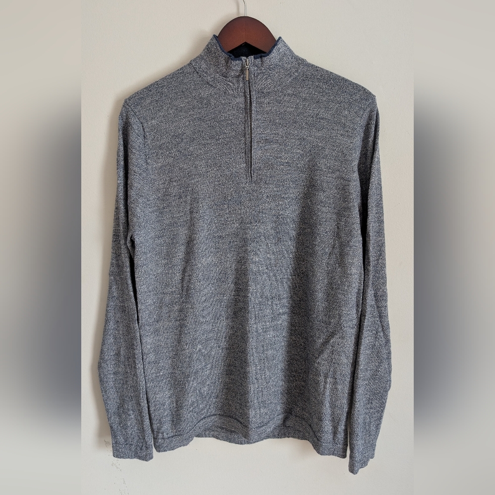 Patrick Assaraf Grey Quarter Zip Pulloelver. Extra Fine Merino Wool, Size XL